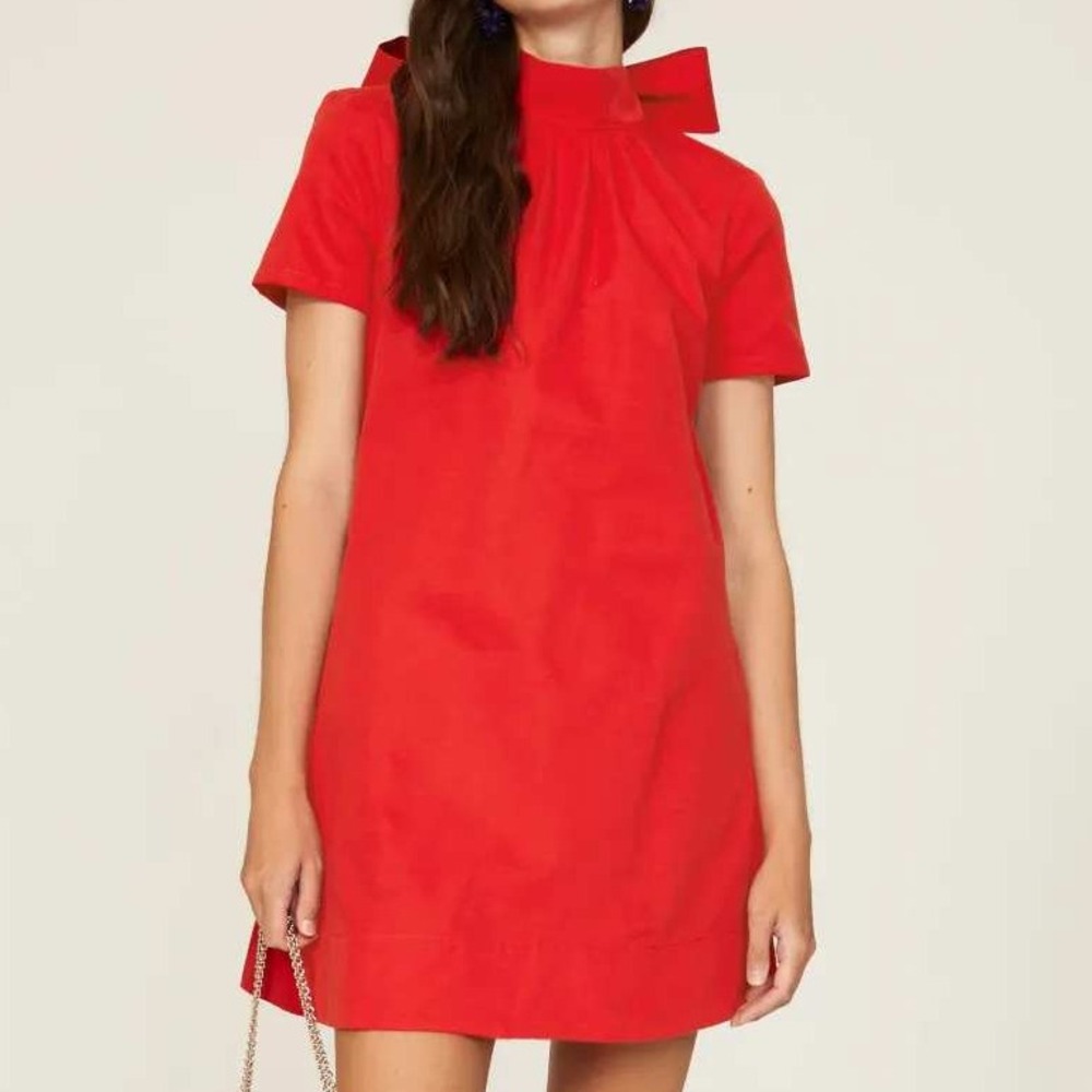 STAUD Red Mini Dress with Bow Neck